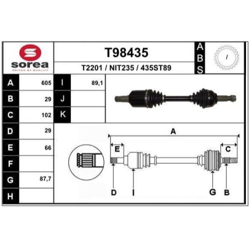Полуоска T98435 Nissan X-Trail Renault Koleos