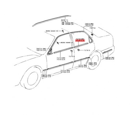 Водобранна лайсна 7574012390 75740-12390 задна лява врата Toyota